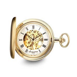Charles Hubert Gold Finish Skeleton Dial Pocket Watch